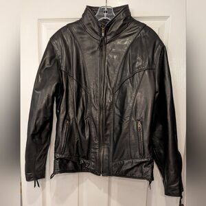 Women Walter Dyer Ali-Oop soft Leather Black Motorcycle Riding Jacket Coat 40/L